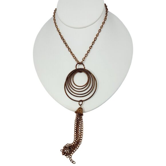 Copper Pendant Tassel Chain Necklace 37” Bold Gorpcore Girlcore Layering - Picture 1 of 7